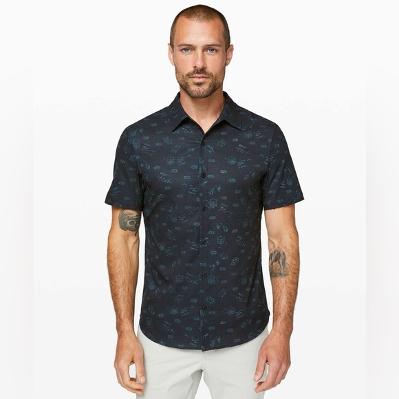 lululemon athletica Other - Lululemon UNWORN!- Airing Easy Short Sleeve Buttondown- Navy Abstract- Medium